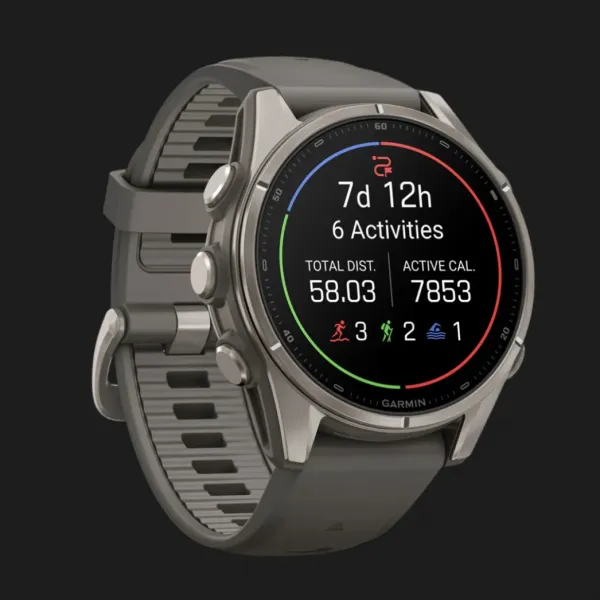 Garmin Fenix 9 43mm AMOLED Sapphire Titanium with Pebble Gray Silicone Band
