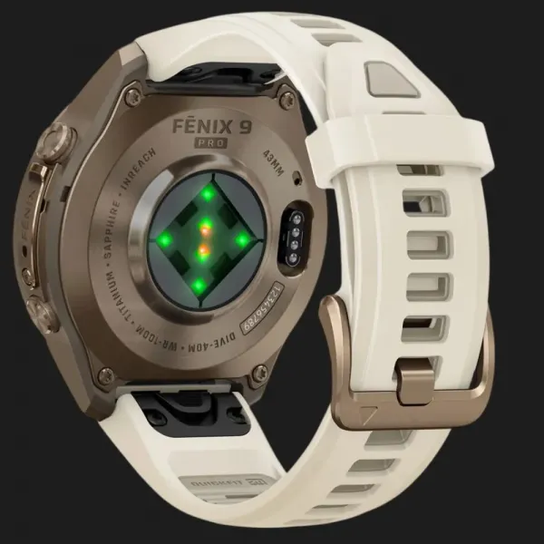 Garmin Fenix 9 Pro 43mm AMOLED Sapphire Autumn Gold Titanium with Cream/French Gray Silicone Band