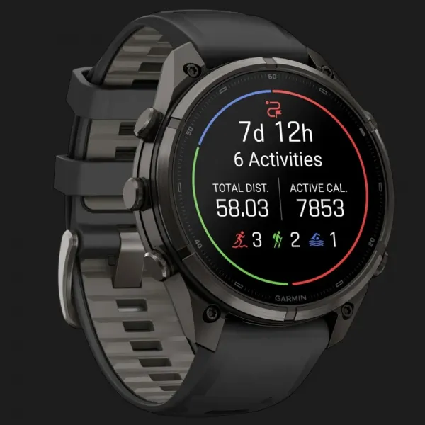 Garmin Fenix 9 Pro 47mm AMOLED Sapphire Carbon Gray DLC Titanium with Black/Pebble Gray Silicone Band