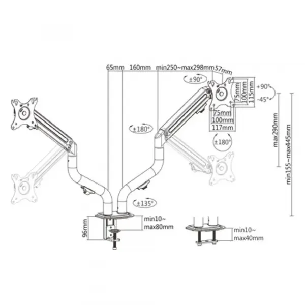 Кронштейн Gembird для 2 моніторів 17"-32" (MA-DA2-02) (Black)